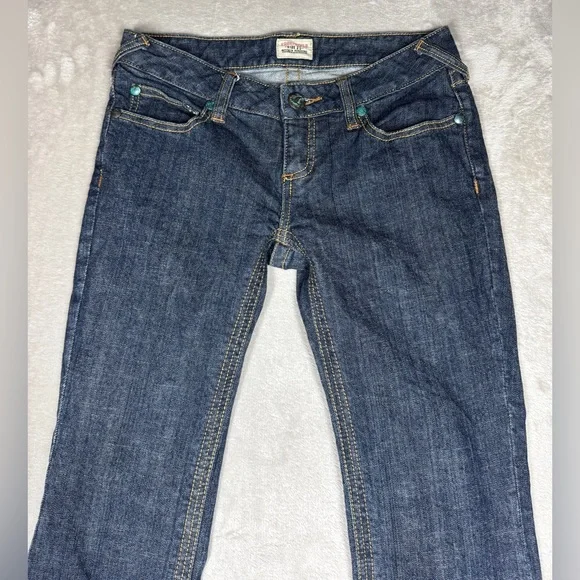 Vintage Y2K Free People Low Rise Zip Fly Flare Dark Blue Wash Blue Jeans Size 25 - Picture 2 of 15